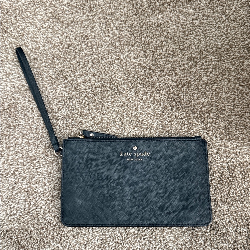 kate spade black wristlet clutch with gold logo